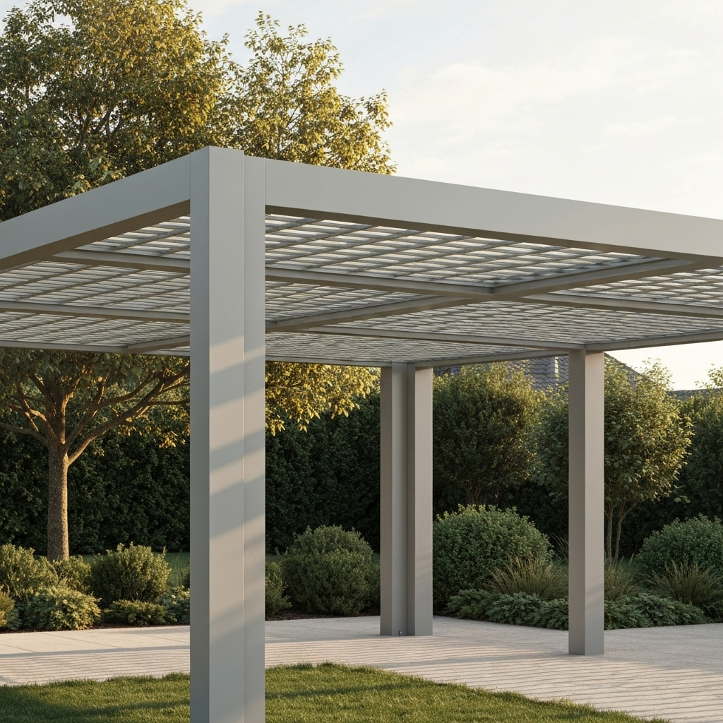 Moderne Aluminium-Pergola mit schlankem Rahmen in neutraler Umgebung